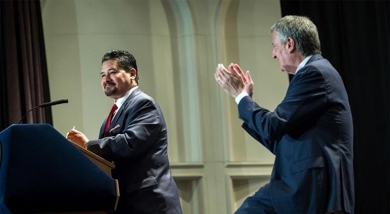 Schools Chancellor Richard Carranza, Mayor Bill de Blasio Schools Chancellor Richard Carranza, Mayor Bill de Blasio