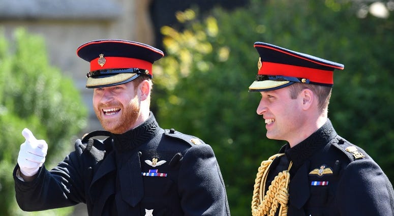 Prince Harry (left) walks with his best man, the Duke of Cambridge, as he arrives at St George's Chapel at Windsor Castle for his wedding to Meghan Markle. The Royal Wedding