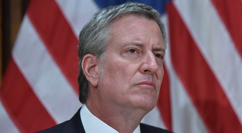New York City Mayor Bill de Blasio attends a press conference regarding package bomb investigation held at One Police Plaza in New York, NY, October 25, 2018. Bill de Blasio