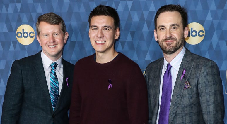 Ken Jennings, James Holzhauer and Brad Rutter arrive at ABC Television's TCA Winter Press Tour 2020 held at The Langham Huntington Hotel on January 8, 2020 in Pasadena, Los Angeles Ken Jennings