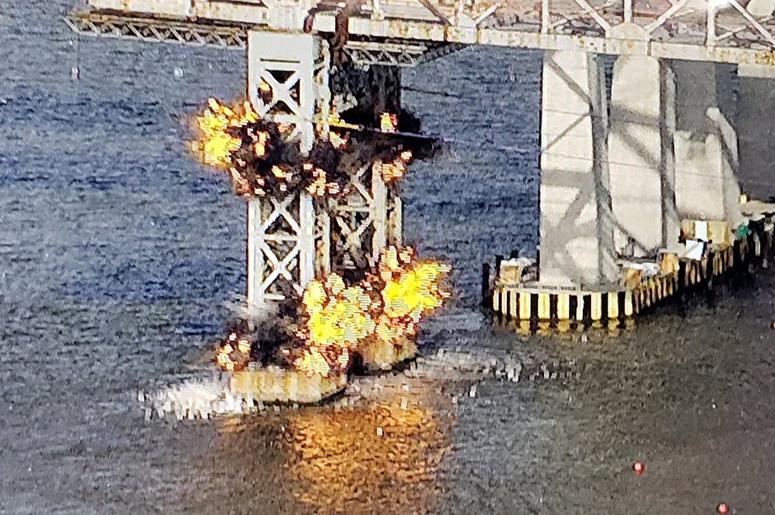 The bridge went down in a heap of fire and smoke. Tappan Zee Bridge