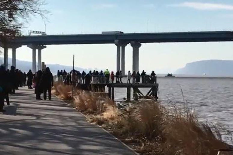 Spectators gather at Pierson Park in Tarrytown to watch the demolition of the Tappan Zee Bridge, Jan. 15, 2019. Tappan Zee Demolition