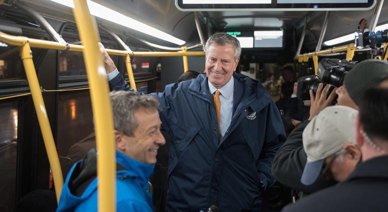 Bill de Blasio on a bus Bill de Blasio on a bus