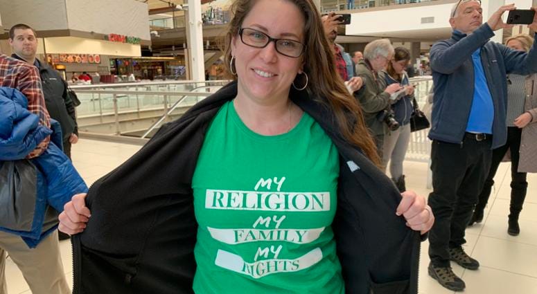 Anti-Vaccination protester at the Palisades Center Mall on March 28, 2019. Anti-Vaccination Protest