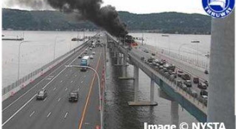 A vehicle fire on the Gov. Mario M. Cuomo bridge on June 24, 2019. Mario M Cuomo Bridge Vehicle Fire