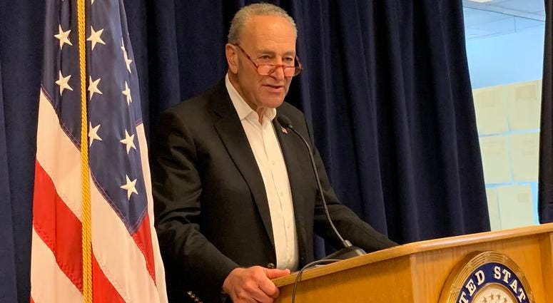 Sen. Chuck Schumer at a press conference about President Trump's troop withdrawal in Syria. Chuck Schumer