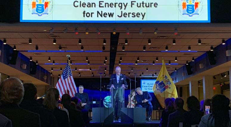 Gov. Phil Murphy and former Vice President Al Gore announced an executive order raising offshore wind energy goals in Jersey City on Nov. 19, 2019. Wind Farms Announcement