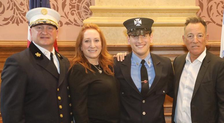 Bruce Springsteen joins Jersey City officials as his son, Sam, is sworn in on Jan. 14, 2020. Bruce Springsteen, Son Jersey City