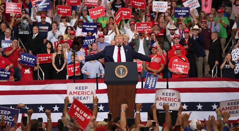 U.S. President Donald Trump speaks during his rally where he announced his candidacy for a second presidential term at the Amway Center on June 18, 2019 in Orlando, Florida. Donald Trump