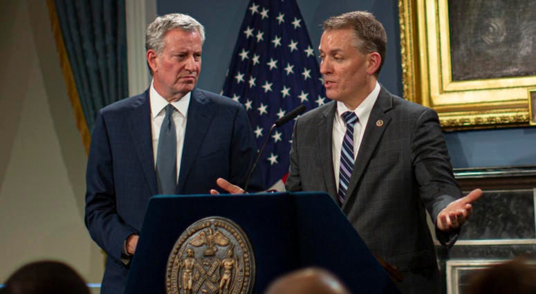 NYPD Chief of Detectives Dermot Shea speaks during a press conference announcing that will be the new NYPD Commissioner taking the position of James O'Neill on November 4, 2019 in New York City. De Blasio and Shea