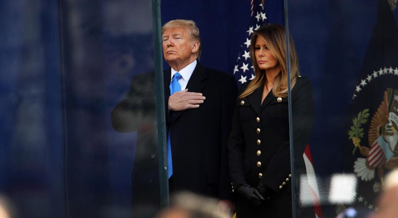 President Donald Trump and first lady Melania Trump attend the opening ceremony of the Veterans Day Parade on November 11, 2019 in New York City. President Trump Attends New York City's Veterans Day Parade