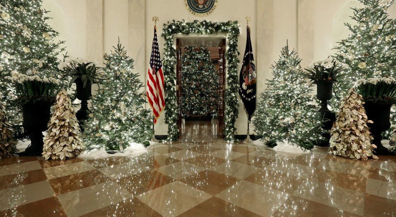 Christmas decorations on display at the White House on Dec. 2, 2019 in Washington, DC. White House Christmas