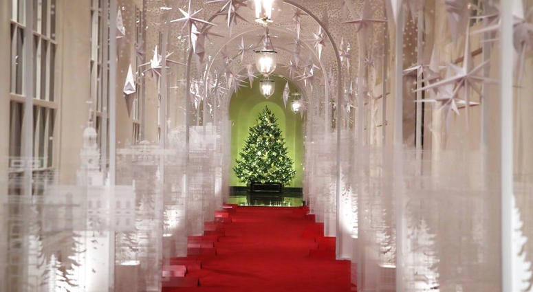 Christmas decorations on display at the White House on Dec. 2, 2019 in Washington, DC. White House Christmas