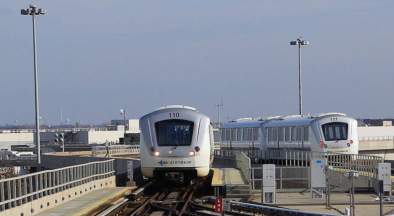 The Airtrain moves along the tracks at JFK airport as photographed on November 30, 2011 in New York City. AirTrain