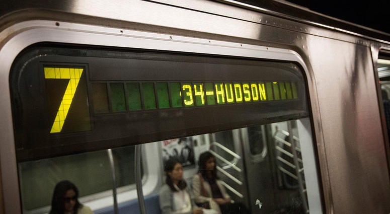 The 7 train departs for a new subway station on September 14, 2015 in New York City. Subway 7 Line