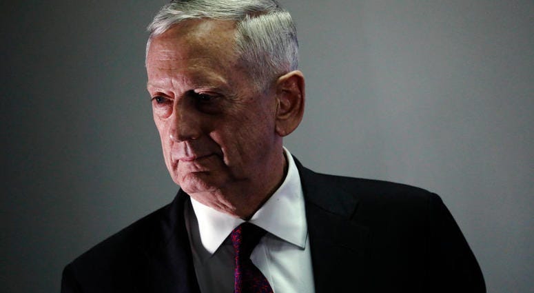 U.S. Defense Secretary James Mattis listens to a question during a news conference at Camp Lemonnier on April 23, 2017 in Ambouli, Djibouti. James Mattis