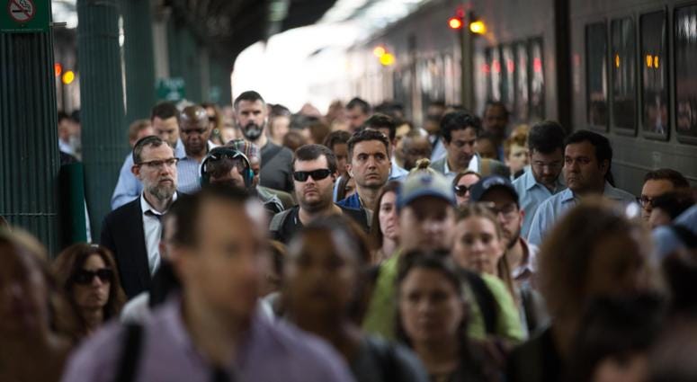 Passengers disembark from a New Jersey Transit train at Hoboken Terminal on July 10, 2017 in Hoboken, New Jersey. New Jersey Transit commuters