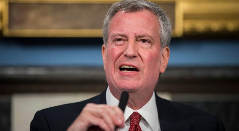 New York City Mayor Bill de Blasio speaks about public housing during a press conference at City Hall, June 11, 2018 in New York City. Mayor Bill de Blasio