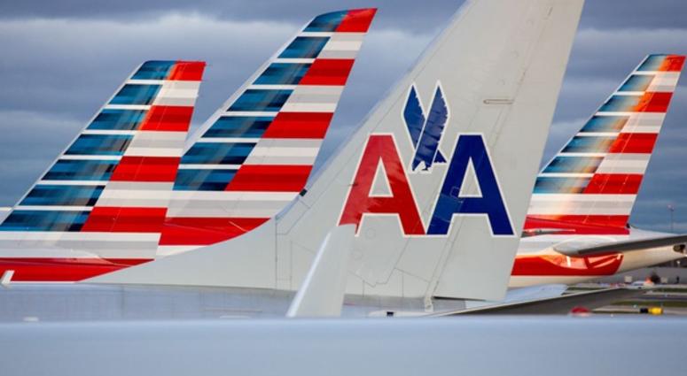 American Airlines tails line up at Terminal 3 at Chicago O'Hare International Airport on Nov. 11, 2016. American Airlines