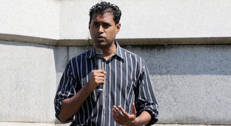 Senator Vin Gopal speaks during a protest against NJ Superior Court judges James Troiano and Marcia Silva outside of the Monmouth County Courthouse in Freehold, NJ Thursday July 11, 2019. Vin Gopal