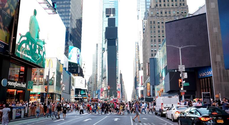 Video screens in Times Square go dark during a large power outage that took place in the Times Square and Midtown Manhattan section of New York, NY around 7 p.m. on July 13, 2019. NYC Blackout 2019