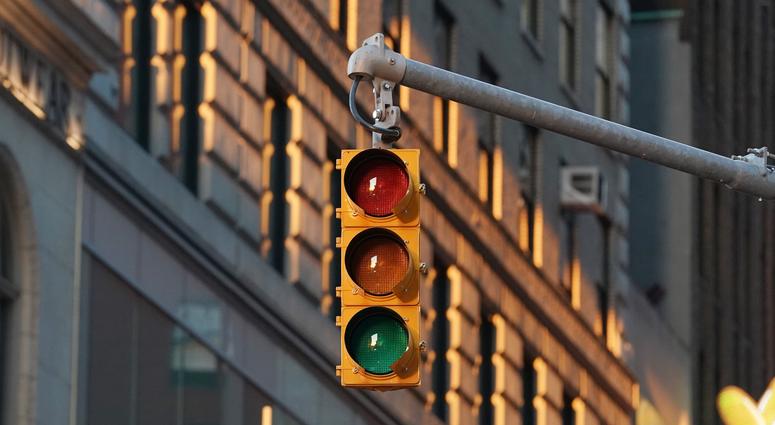 A stop light is off without power during a large power outage that took place in the Times Square and Midtown Manhattan section of New York, NY around 7 p.m. on July 13, 2019. NYC Blackout 2019