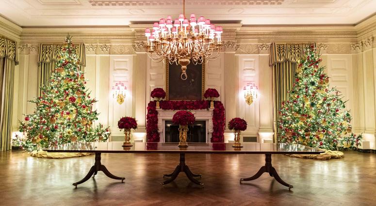 Christmas decorations on display at the White House on Dec. 2, 2019 in Washington, DC. White House Christmas