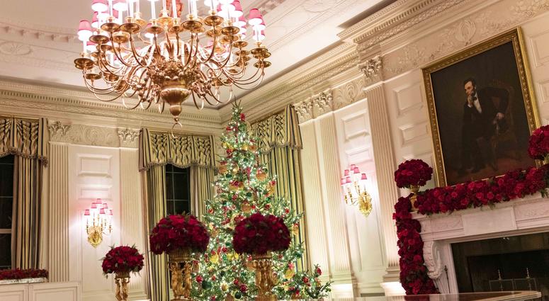 Christmas decorations on display at the White House on Dec. 2, 2019 in Washington, DC. White House Christmas
