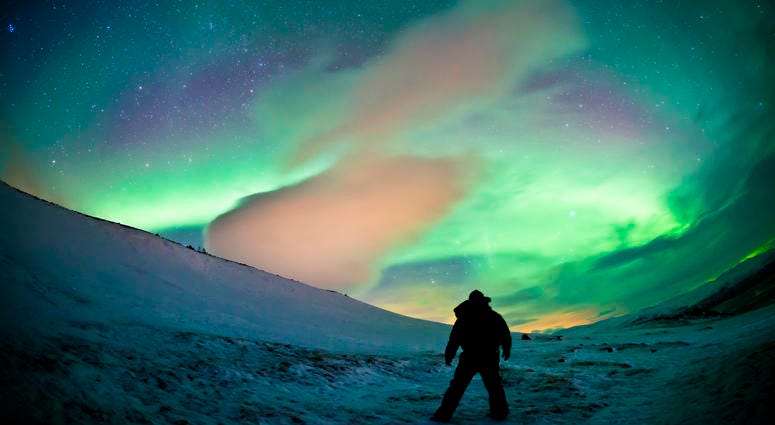 Northern Lights (aurora borealis) display over Northern Sweden. Northern Lights