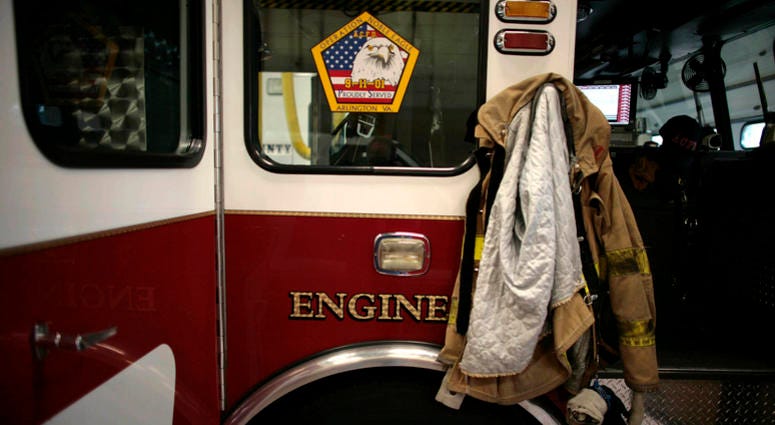 The 9/11 logo on one of the fire engines of the Arlington County Fire Department in Arlington, Virginia 9/11 cancer