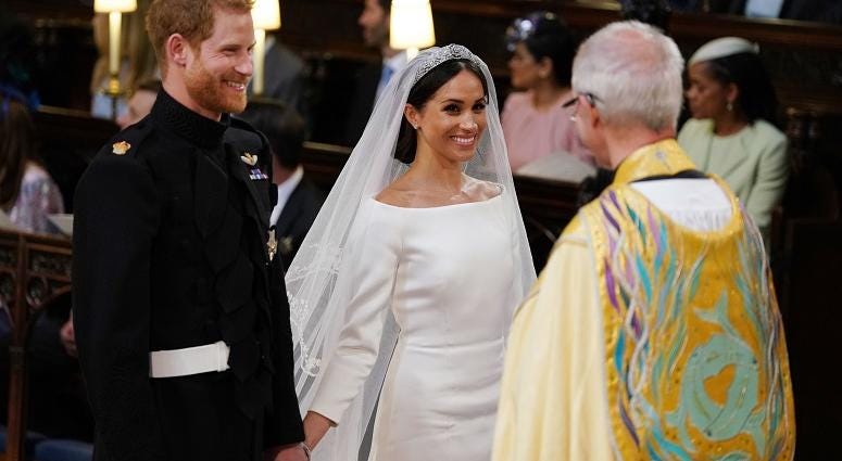 Prince Harry and Meghan Markle during their wedding service at St George's Chapel, Windsor Castle. The Royal Wedding