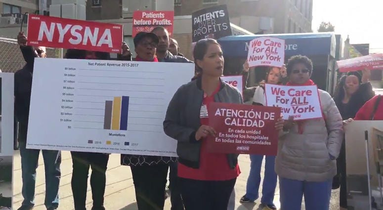 Montefiore Hospital nurses demand change in emergency room Nurses press conference