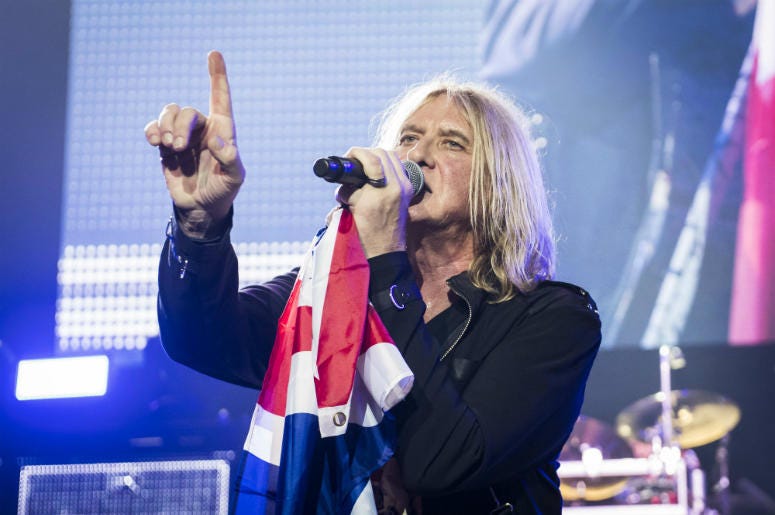 Joe Elliot of Def Leppard on stage in 2018 Joe Elliot of Def Leppard on stage in 2018