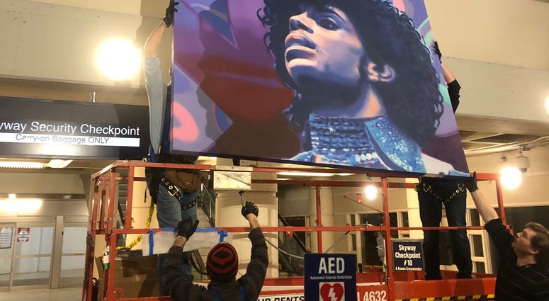 A mural of Prince being installed at MSP A mural of Prince being installed at MSP