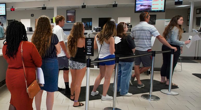 Drivers license line Waiting in line for license