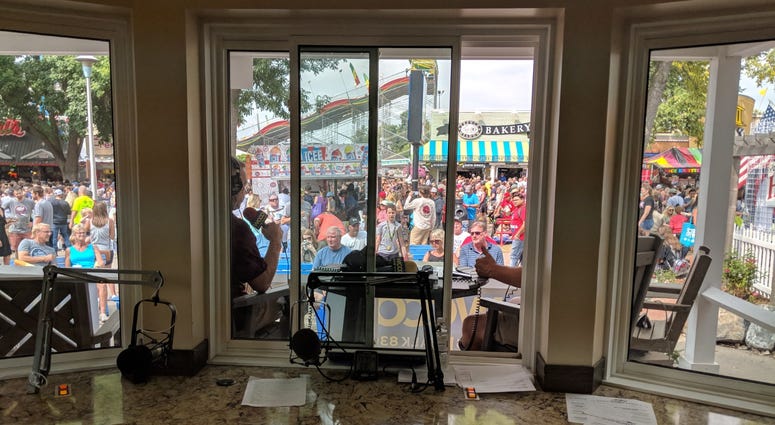 Looking out the WCCO Radio booth at the State Fair