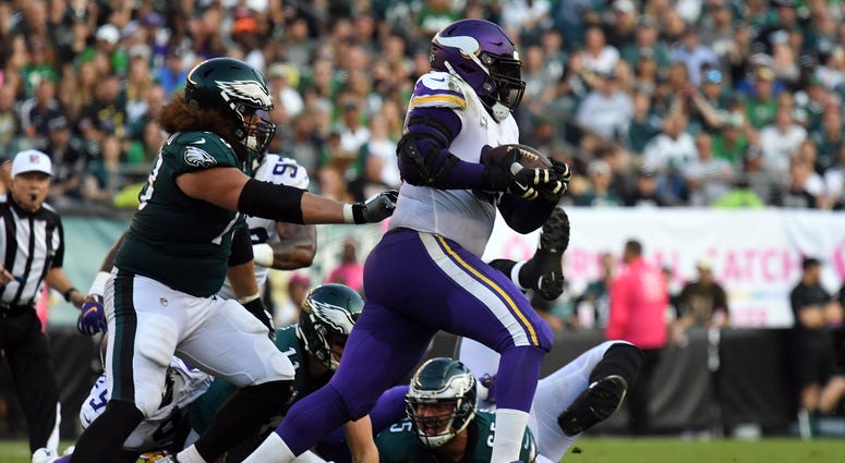 Touchdown runback for Linval Joseph Linval Joseph rumbling down the field