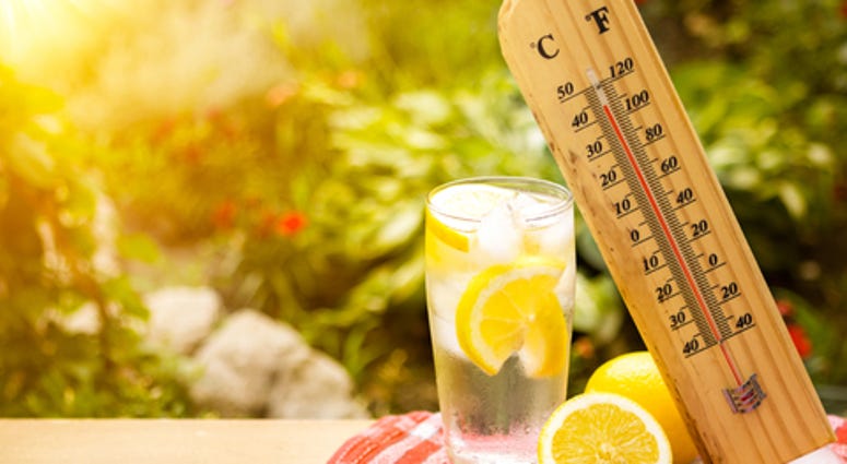 Boy it's hot Thermometer and lemonade