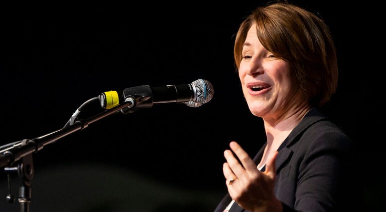 2020 democratic presidential candidate Amy Klobuchar speaks during the Iowa Democratic Wing Ding at the Surf Ballroom on Friday, Aug. 9, 2019 in Clear Lake.