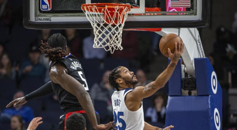 Derrick Rose and the Wolves beat the Clippers Derrick Rose with the reverse layup