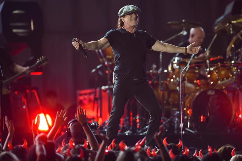 AC/DC lead vocalist Brian Johnson performs AC/DC lead vocalist Brian Johnson performs