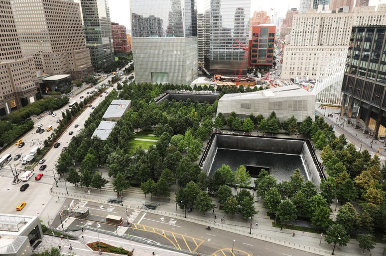 The grounds of the September 11 Memorial and Museum stand in lower Manhattan on September 05, 2019 in New York City. New York City is preparing to commemorate the 18th anniversary of the attacks on the World Trade Center in which 2,996 people were killed The grounds of the September 11 Memorial and Museum stand in lower Manhattan on September 05, 2019 in New York City. New York City is preparing to commemorate the 18th anniversary of the attacks on the World Trade Center in which 2,996 people were killed