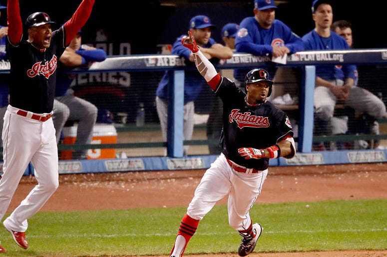 Indians Rajai Davis hits game tying 2 run home run in World Series Game 7
