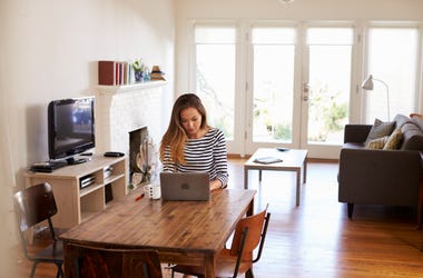 Woman Sitting At Computer Working From Home