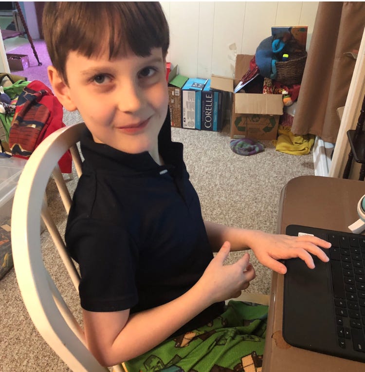 Child Home Schooling During Pandemic. LDG