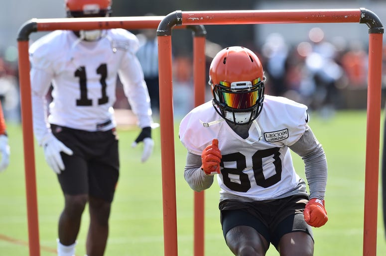 Cleveland Browns wide receiver Jarvis Landry (80) runs a drill during training camp at the Cleveland Browns Training Complex. Cleveland Browns wide receiver Jarvis Landry (80) runs a drill during training camp at the Cleveland Browns Training Complex.