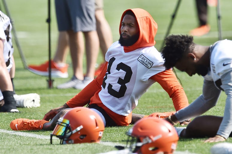 Cleveland Browns wide receiver Odell Beckham (13) stretches during training camp at the Cleveland Browns Training Complex. Cleveland Browns wide receiver Odell Beckham (13) stretches during training camp at the Cleveland Browns Training Complex.