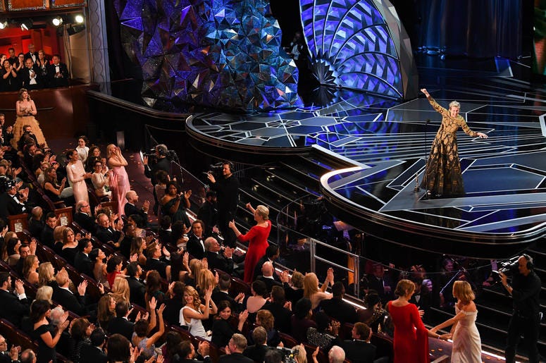 Frances McDormand accepts the Oscar for performance by an actress in a leading role for "Three Billboards outside Ebbing, Missouri" during the 90th Academy Awards Frances McDormand accepts the Oscar for performance by an actress in a leading role for "Three Billboards outside Ebbing, Missouri" during the 90th Academy Awards