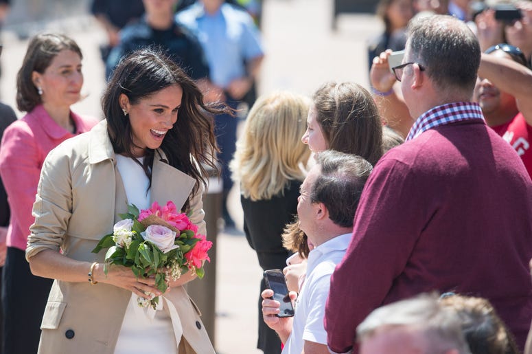 he Duchess of Sussex during a walkabout outside the Sydney Opera House, in Sydney on the first day of the Royal couple's visit to Australia. he Duchess of Sussex during a walkabout outside the Sydney Opera House, in Sydney on the first day of the Royal couple's visit to Australia.