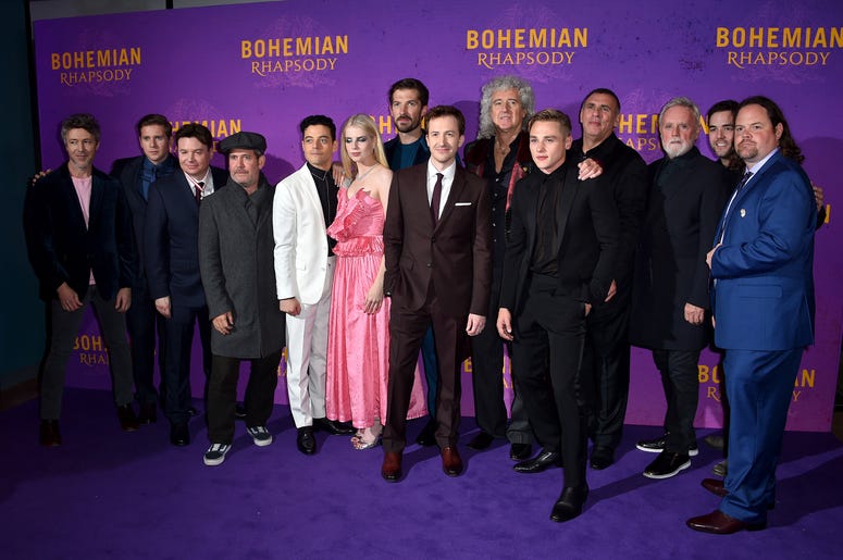 Left to right, Aidan Gillen, Allen Leech, Mike Myers, Tom Hollander, Rami Malek, Lucy Boynton, Gwilym Lee, Joseph Mazzello, Brian May, Ben Hardy, Graham King, Roger Taylor and guests attending the Bohemian Rhapsody World Premiere held at the the SSE Arena Left to right, Aidan Gillen, Allen Leech, Mike Myers, Tom Hollander, Rami Malek, Lucy Boynton, Gwilym Lee, Joseph Mazzello, Brian May, Ben Hardy, Graham King, Roger Taylor and guests attending the Bohemian Rhapsody World Premiere held at the the SSE Arena